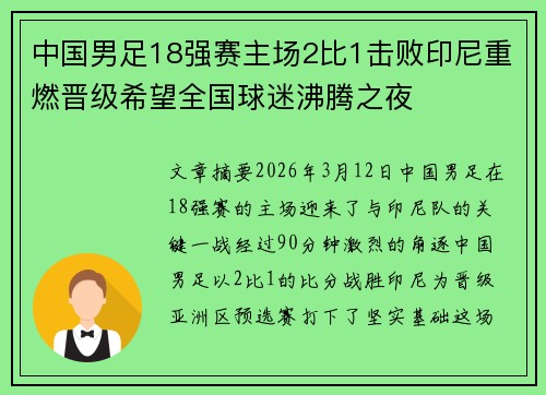 中国男足18强赛主场2比1击败印尼重燃晋级希望全国球迷沸腾之夜